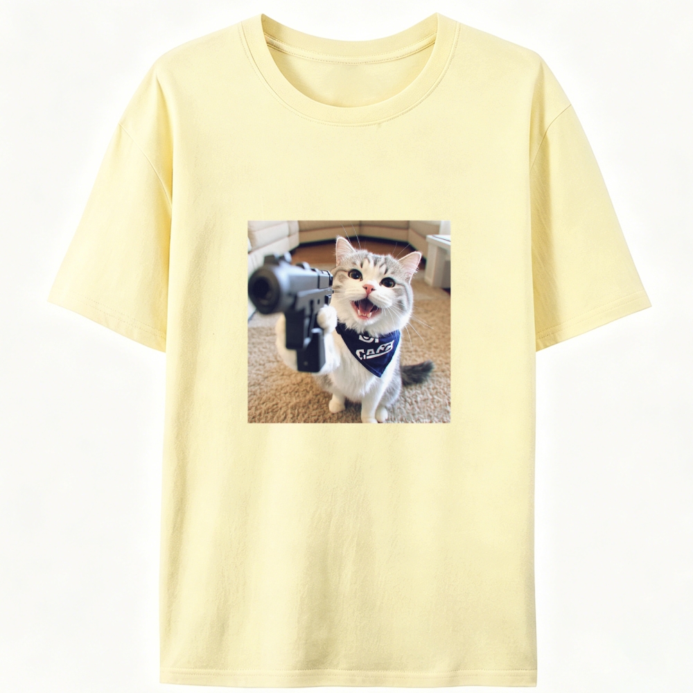 Gang Gun Cat Retro Designed for Women - Slim Fit Cotton Tee