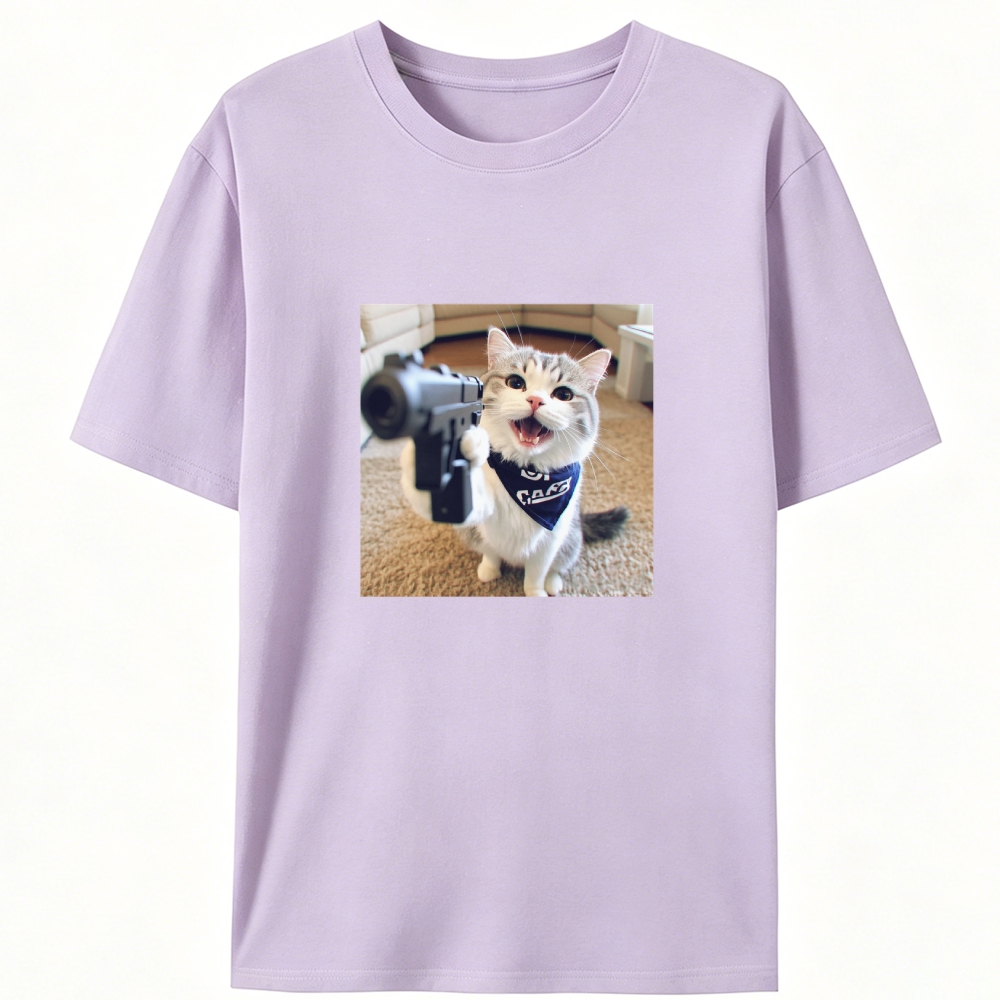 Gang Gun Cat Retro Designed for Women - Slim Fit Cotton Tee