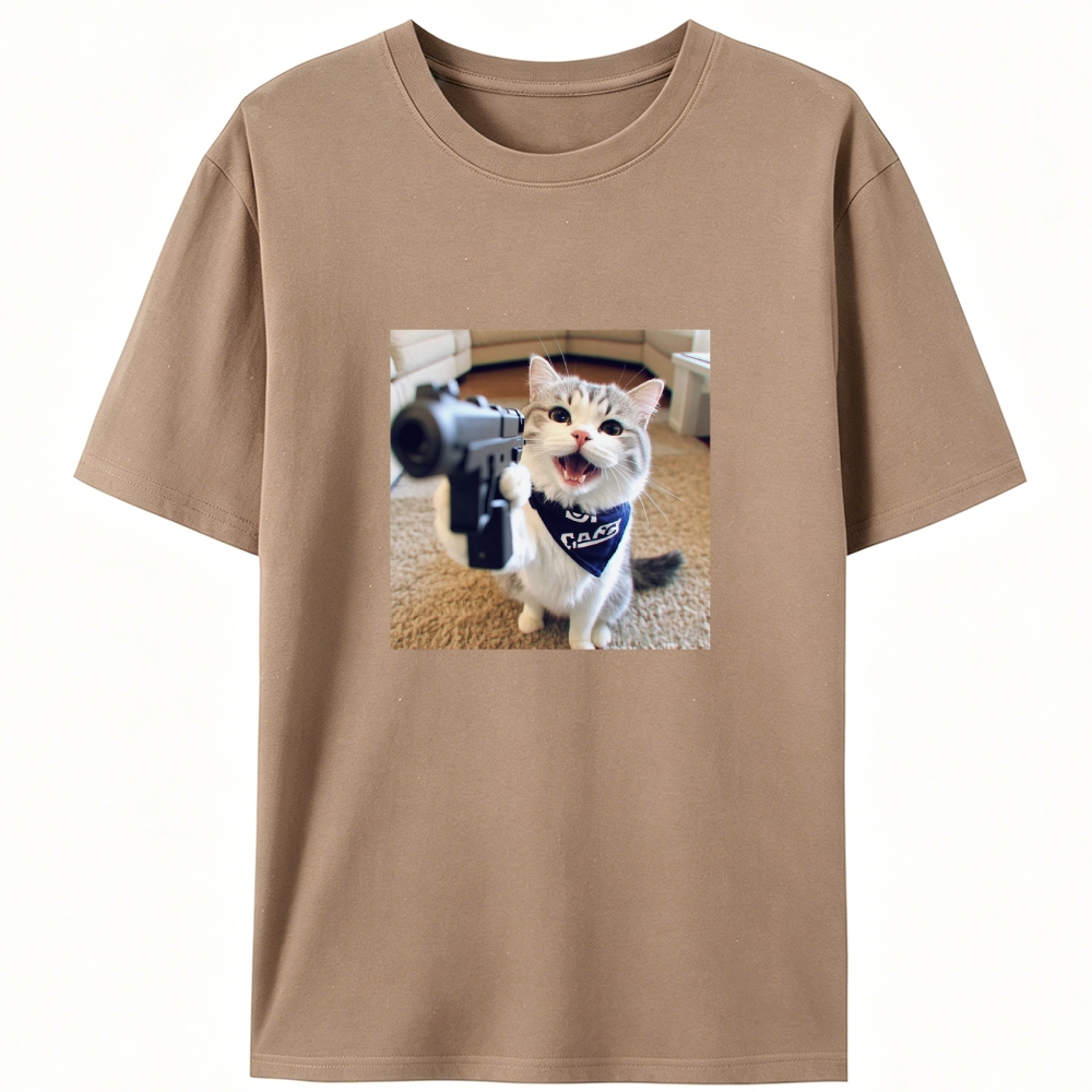 Gang Gun Cat Retro Designed for Women - Slim Fit Cotton Tee