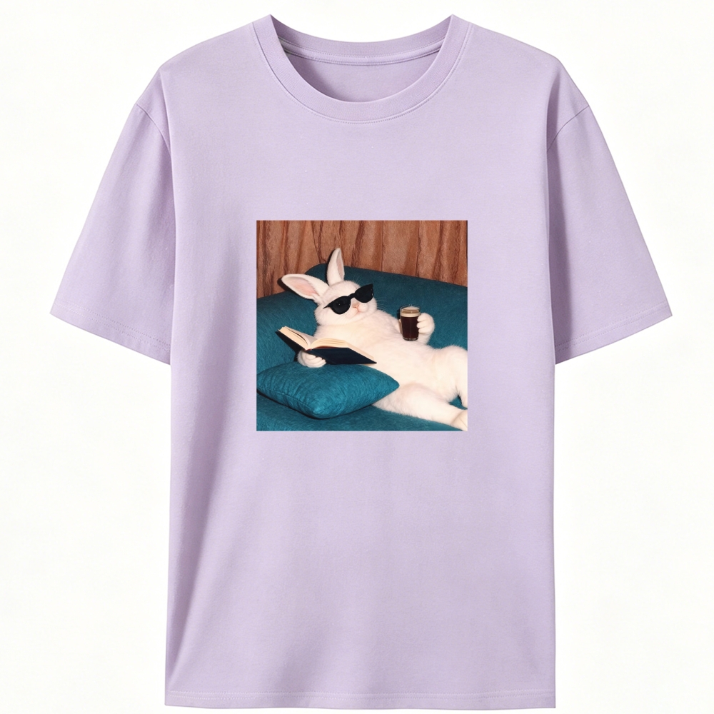 Book & Coffee Bunny Retro Designed for Women - Slim Fit Cotton Tee