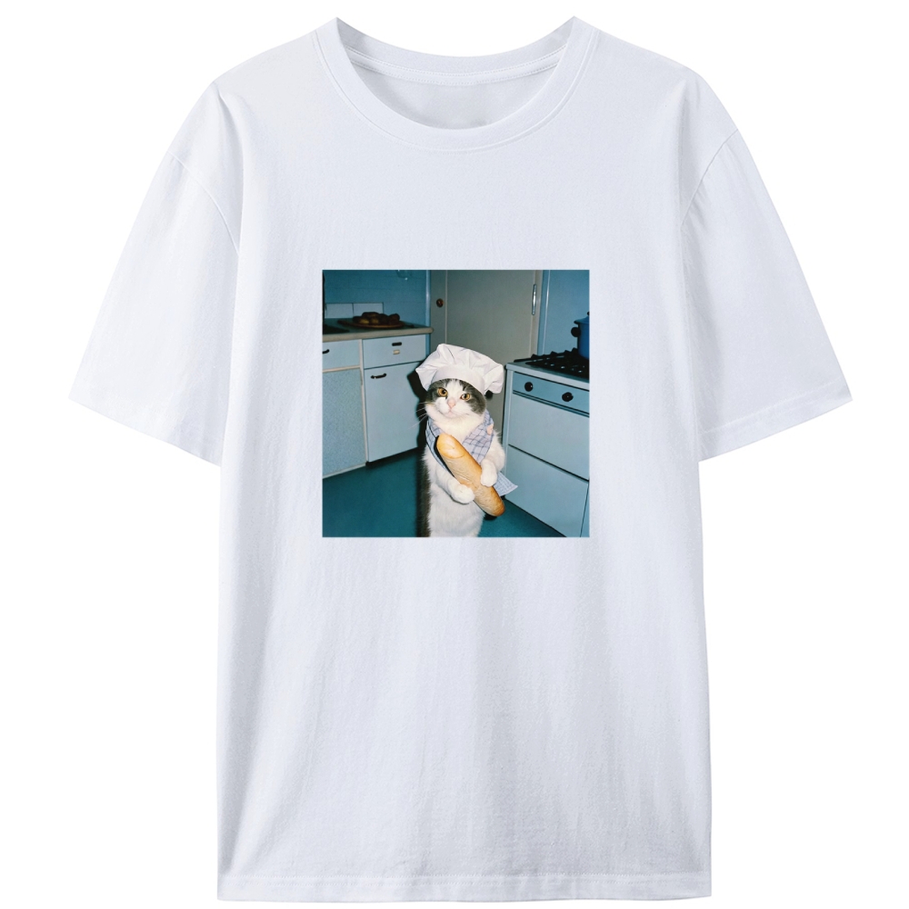 Baker Cat Baguette Graphic Designed for Women - Slim Fit Cotton Tee