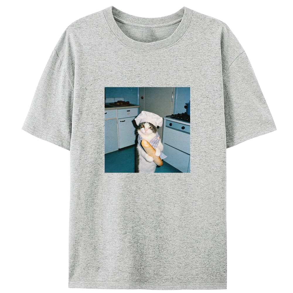 Baker Cat Baguette Graphic Designed for Women - Slim Fit Cotton Tee
