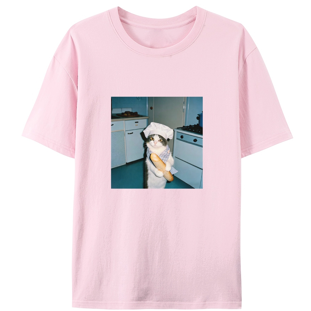 Baker Cat Baguette Graphic Designed for Women - Slim Fit Cotton Tee