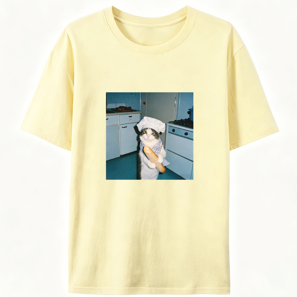 Baker Cat Baguette Graphic Designed for Women - Slim Fit Cotton Tee