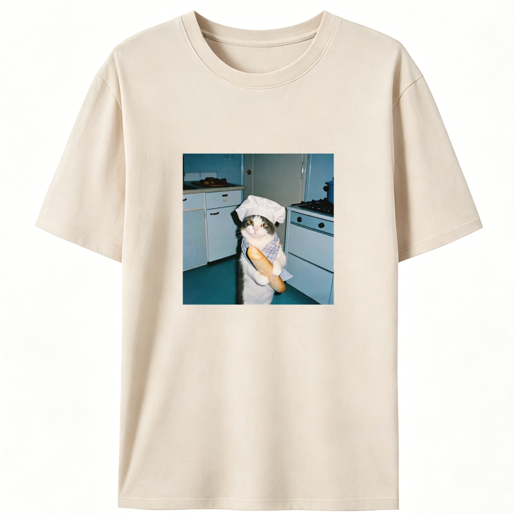 Baker Cat Baguette Graphic Designed for Women - Slim Fit Cotton Tee