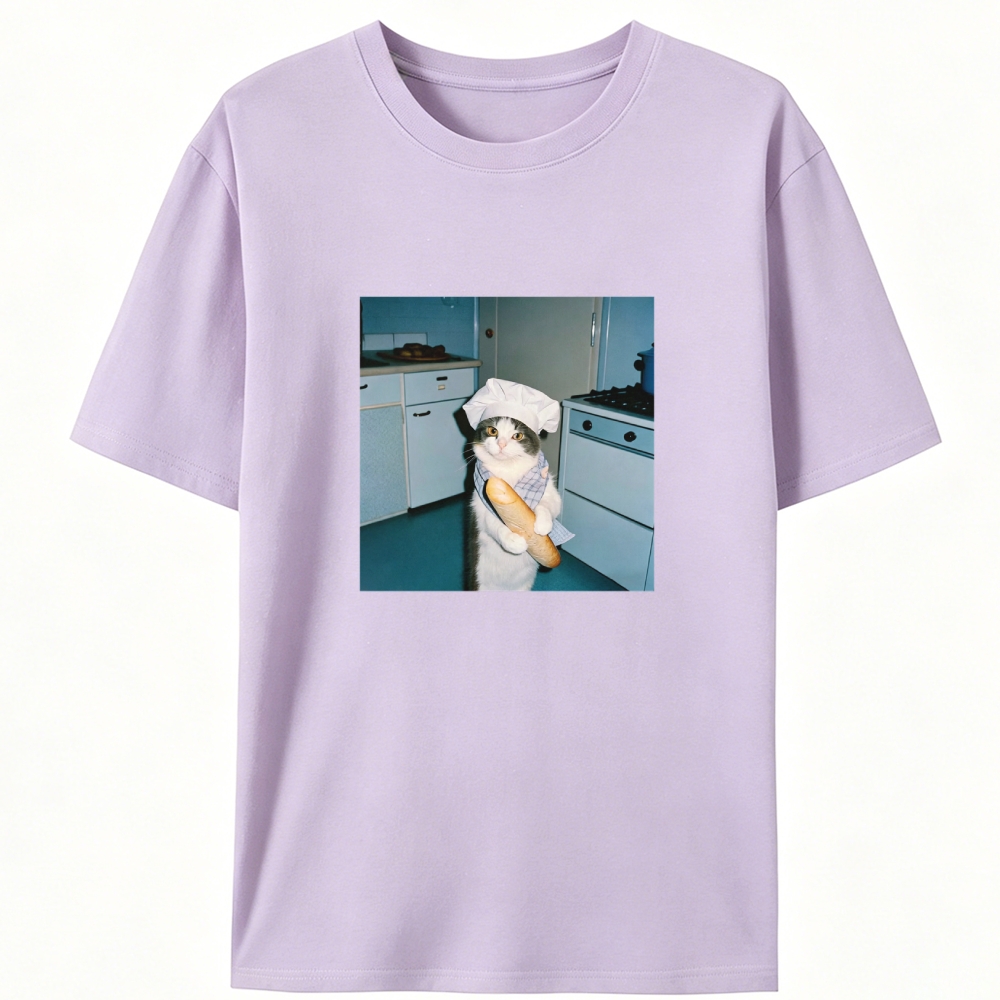 Baker Cat Baguette Graphic Designed for Women - Slim Fit Cotton Tee