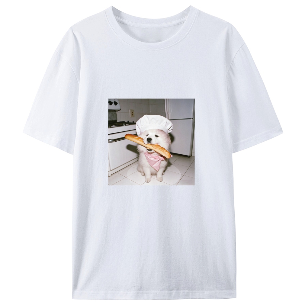 Chef Samoyed Baguette Designed for Women - Slim Fit Cotton Tee