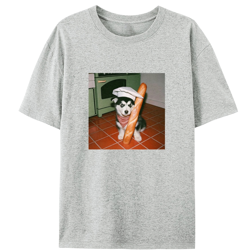 Husky Baker Baguette Graphic Designed for Women - Slim Fit Cotton Tee