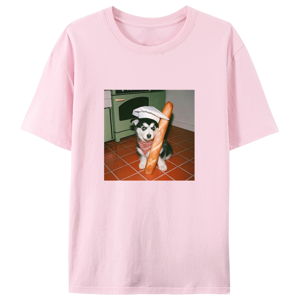 Husky Baker Baguette Graphic Designed for Women - Slim Fit Cotton Tee