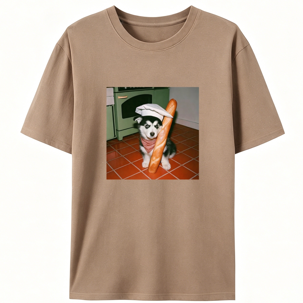 Husky Baker Baguette Graphic Designed for Women - Slim Fit Cotton Tee