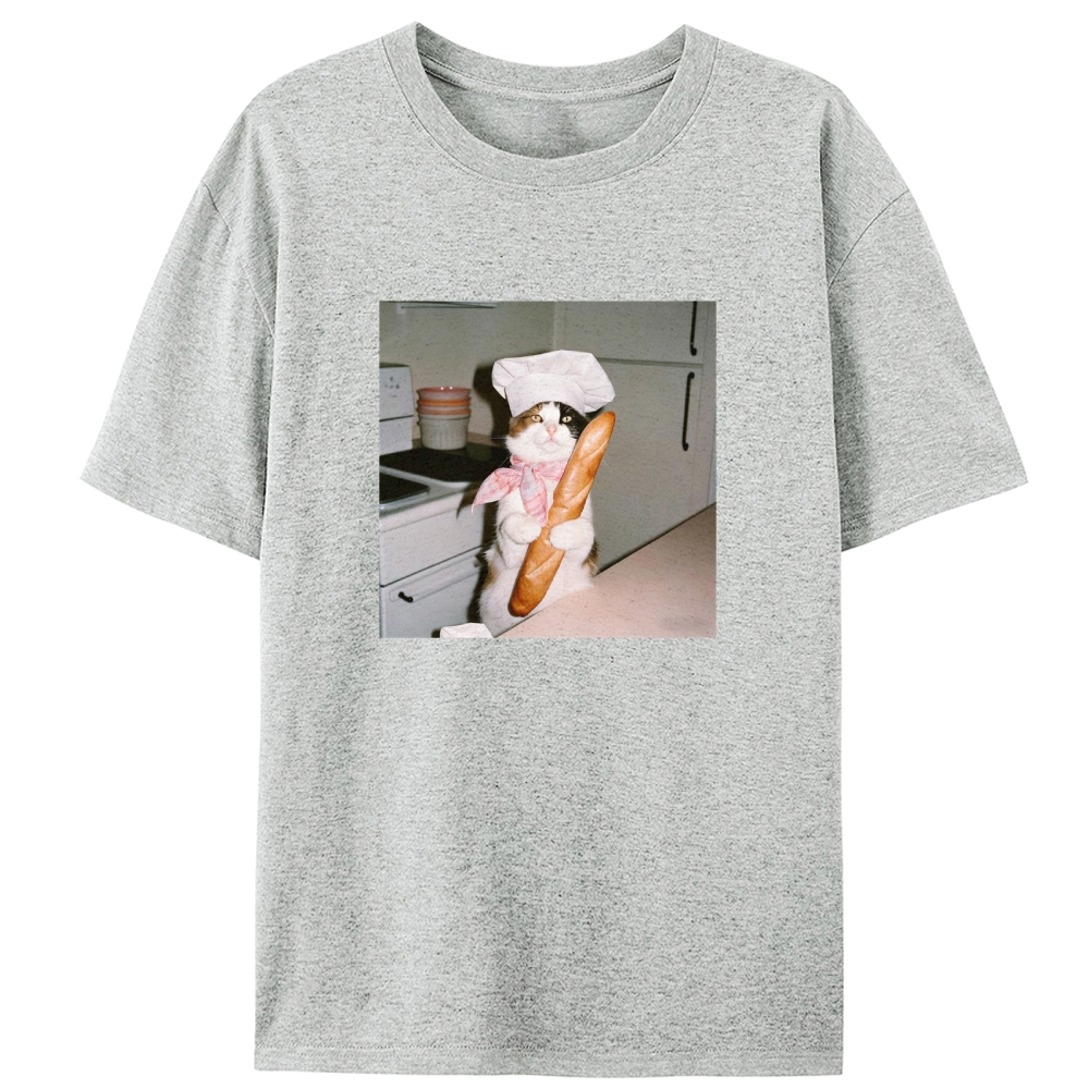 Tuxedo Cat Chef Baguette Designed for Women - Slim Fit Cotton Tee