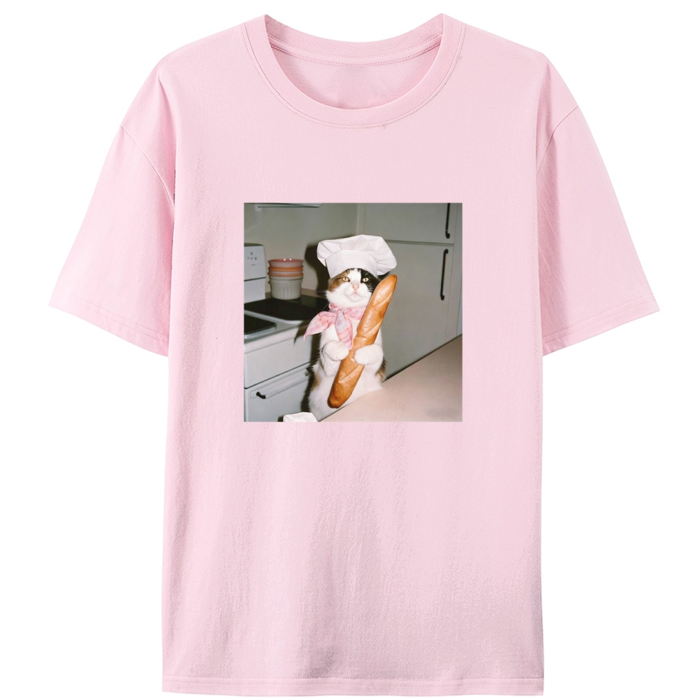 Tuxedo Cat Chef Baguette Designed for Women - Slim Fit Cotton Tee