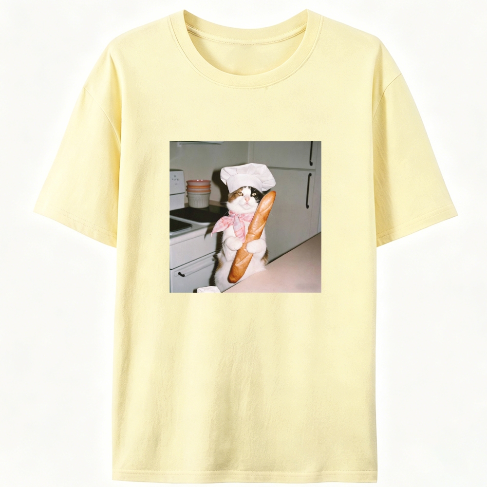Tuxedo Cat Chef Baguette Designed for Women - Slim Fit Cotton Tee