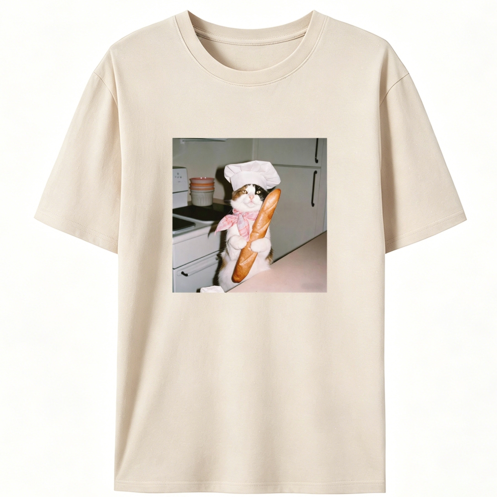 Tuxedo Cat Chef Baguette Designed for Women - Slim Fit Cotton Tee