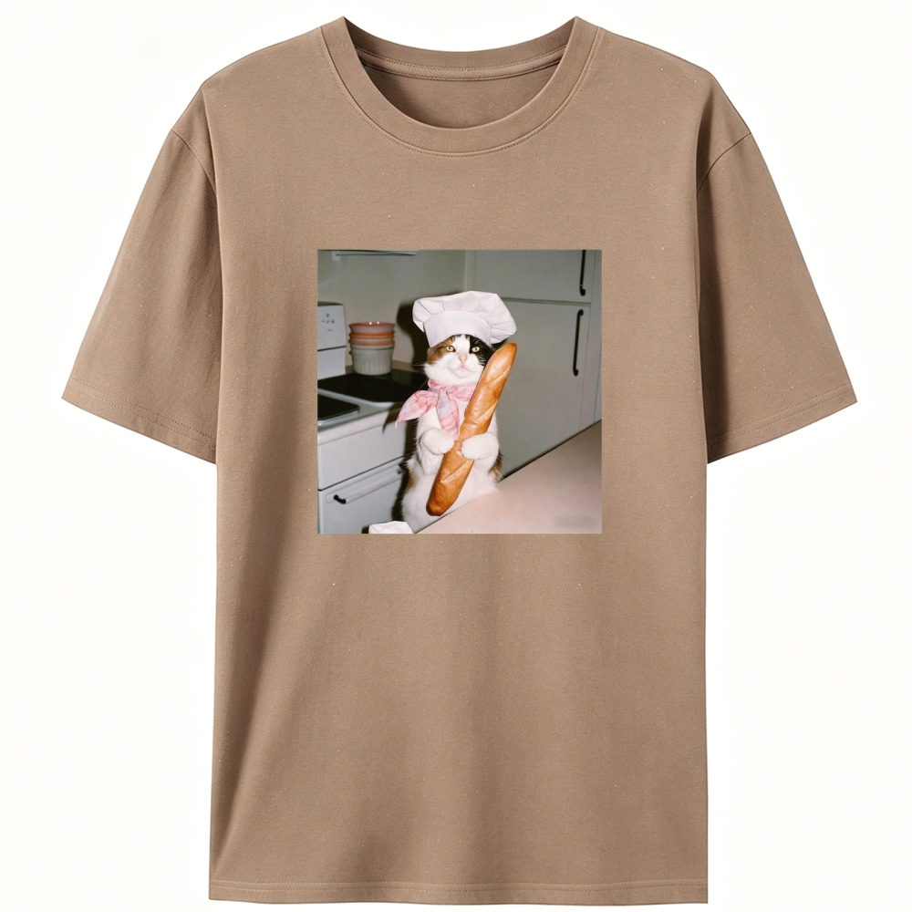Tuxedo Cat Chef Baguette Designed for Women - Slim Fit Cotton Tee
