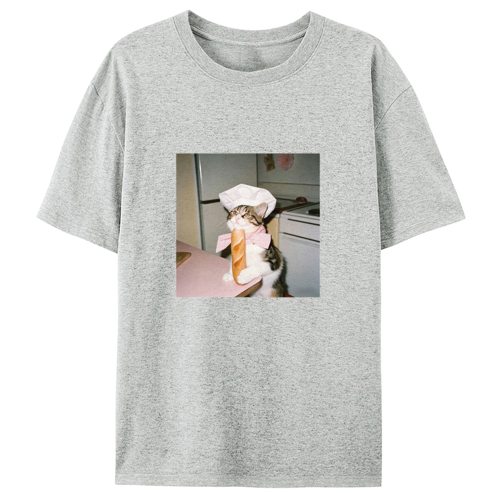 Tabby Cat Baker Baguette Designed for Women - Slim Fit Cotton Tee