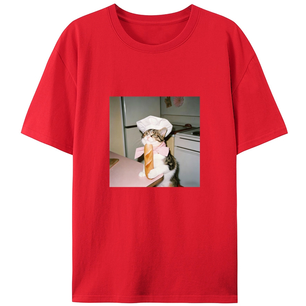 Tabby Cat Baker Baguette Designed for Women - Slim Fit Cotton Tee