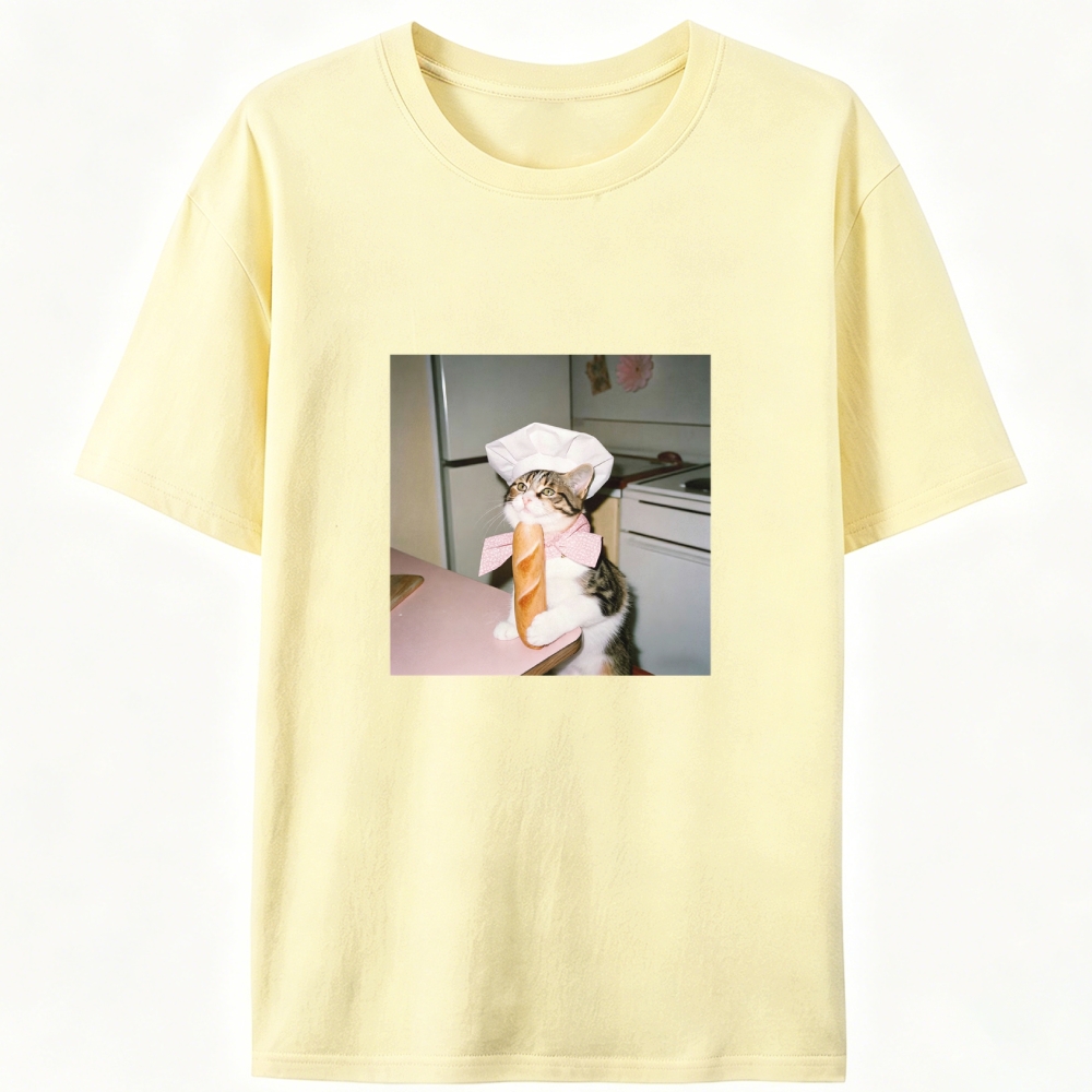 Tabby Cat Baker Baguette Designed for Women - Slim Fit Cotton Tee