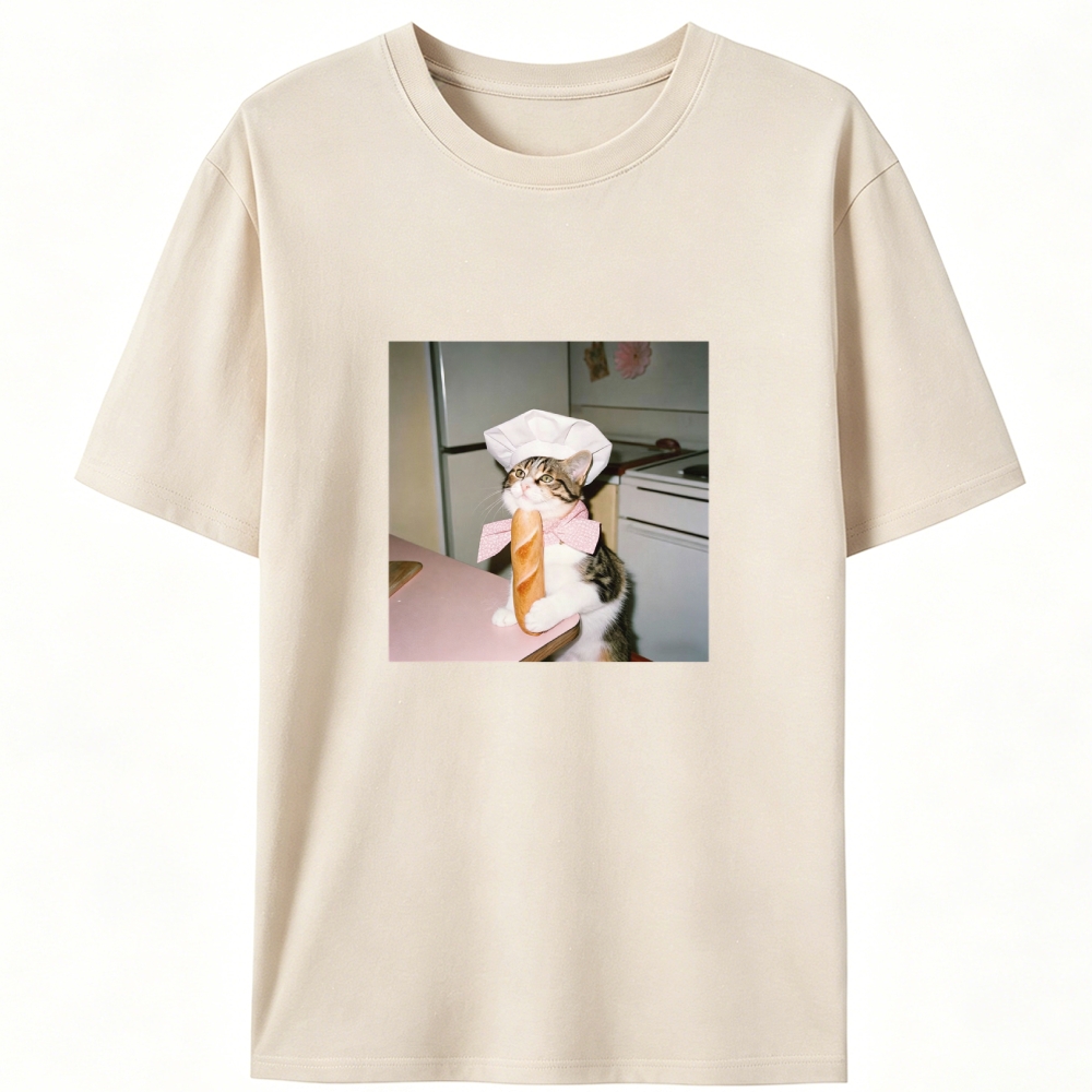 Tabby Cat Baker Baguette Designed for Women - Slim Fit Cotton Tee