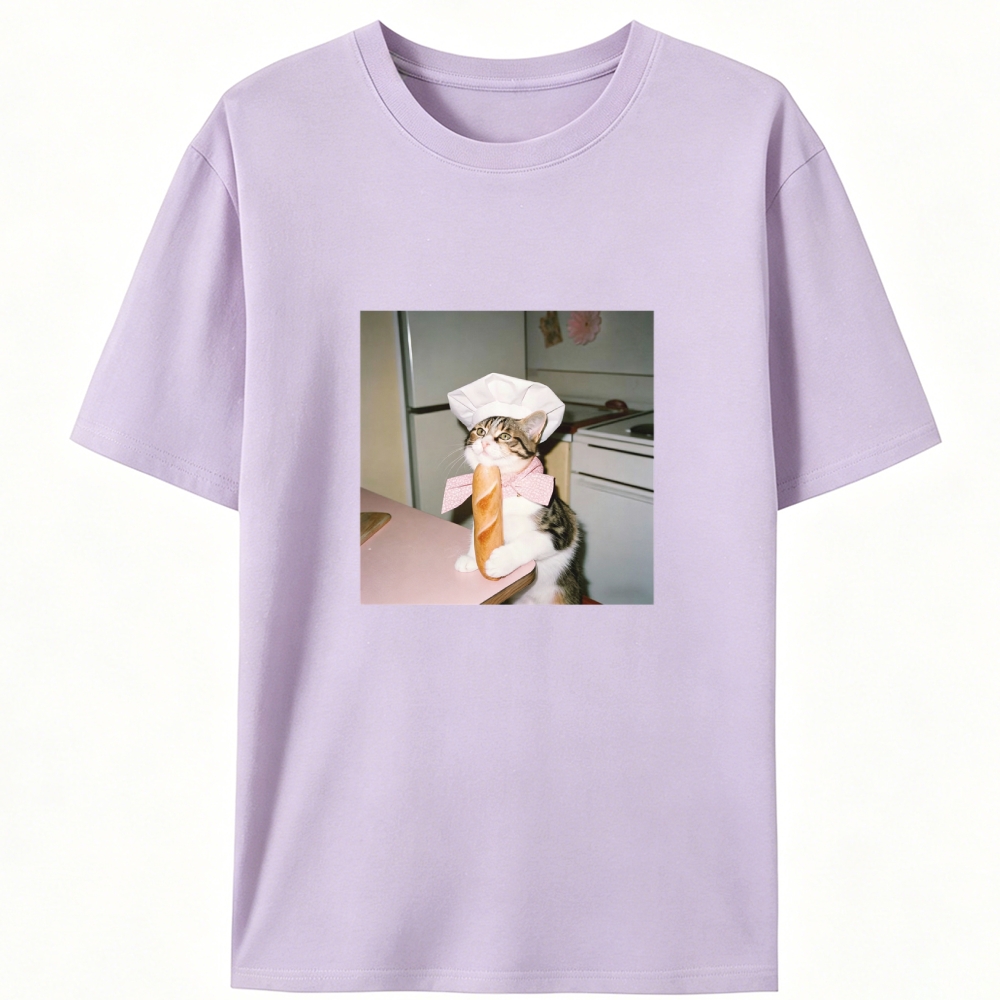 Tabby Cat Baker Baguette Designed for Women - Slim Fit Cotton Tee