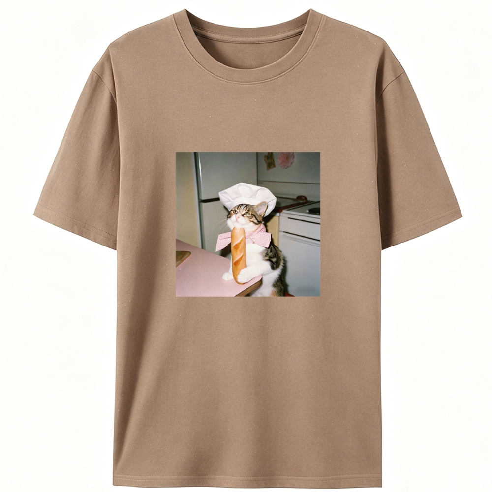 Tabby Cat Baker Baguette Designed for Women - Slim Fit Cotton Tee
