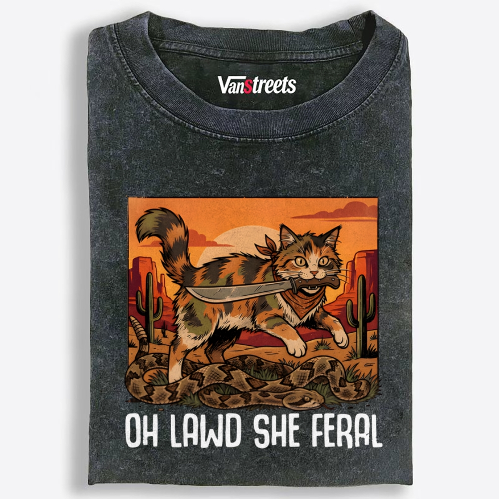 Oh Lawd She Feral Retro Washed T-Shirt | 100% Cotton | Streetwear Essential