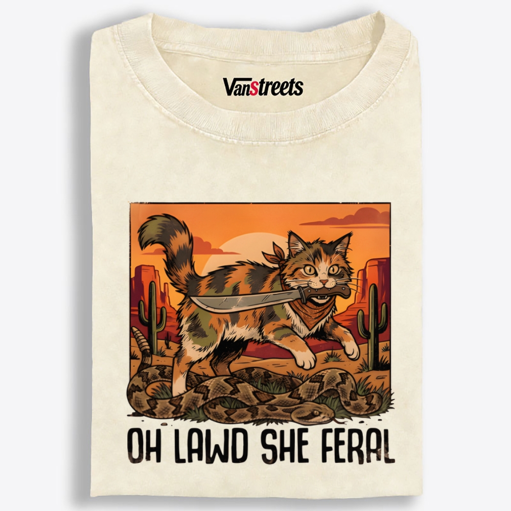 Oh Lawd She Feral Retro Washed T-Shirt | 100% Cotton | Streetwear Essential