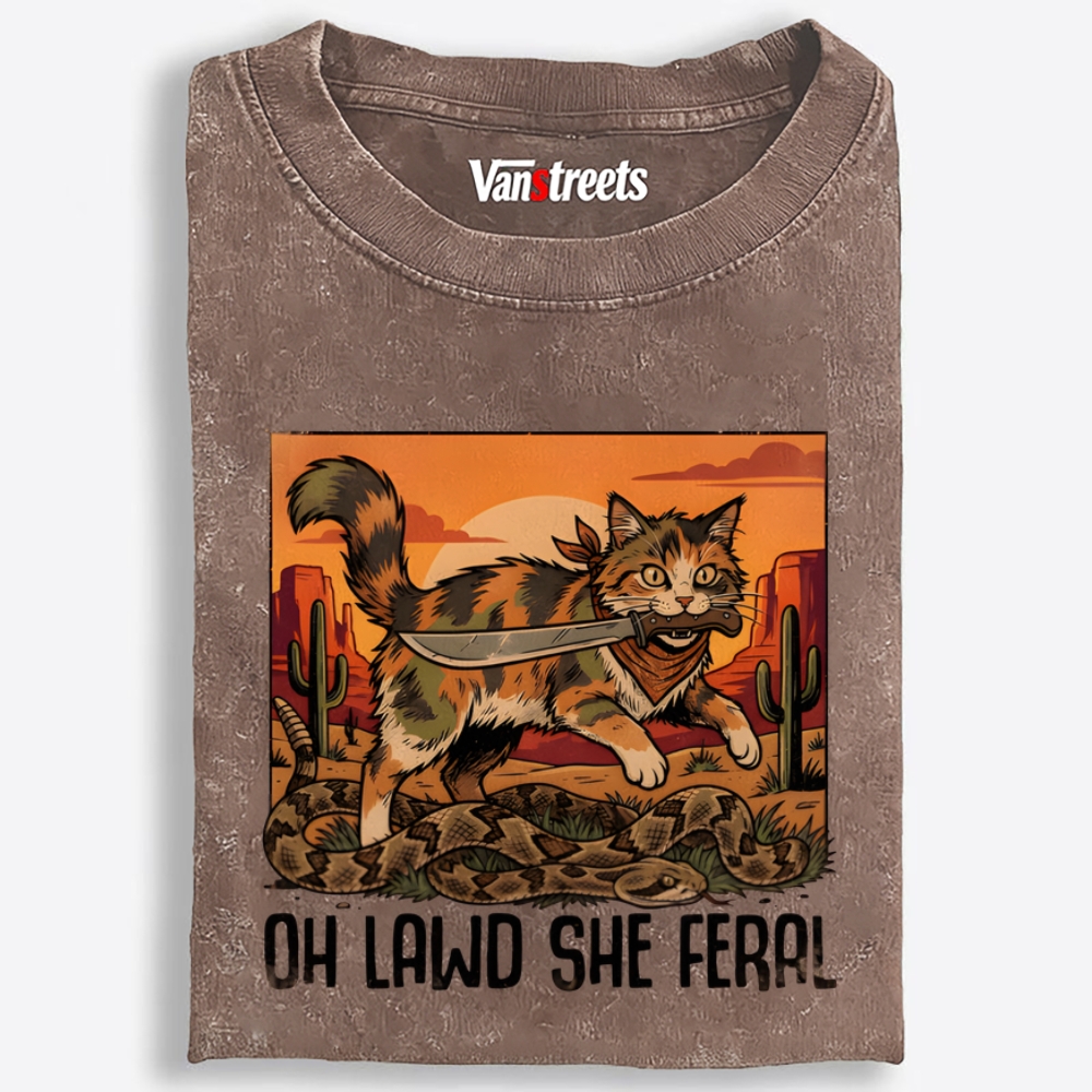 Oh Lawd She Feral Retro Washed T-Shirt | 100% Cotton | Streetwear Essential
