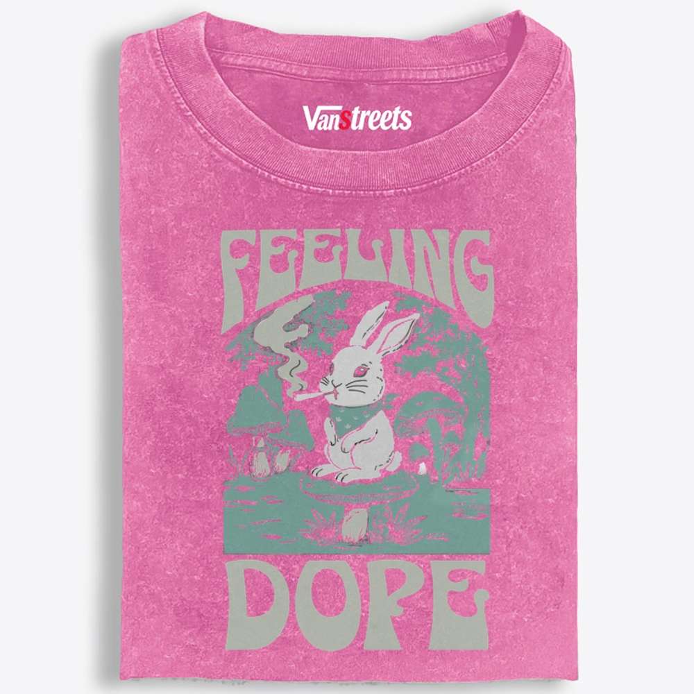 Bunny Feeling Dope Rabbit Retro Washed T-Shirt | 100% Cotton | Streetwear Essential