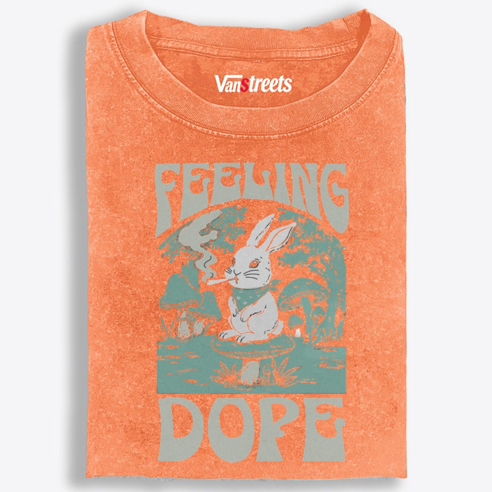 Bunny Feeling Dope Rabbit Retro Washed T-Shirt | 100% Cotton | Streetwear Essential