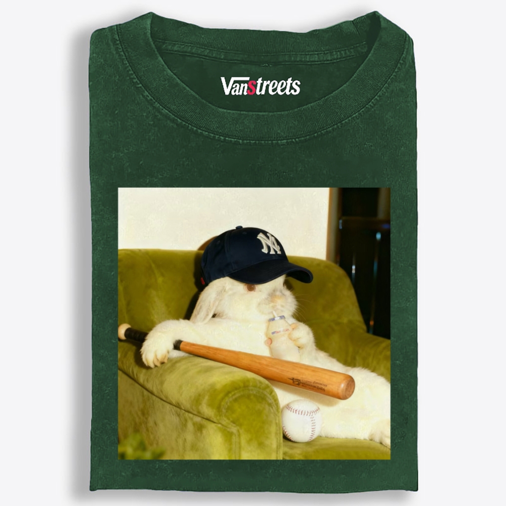 Baseball Rabbit With Bat NY Yankees Retro Washed T-Shirt | 100% Cotton | Streetwear Essential
