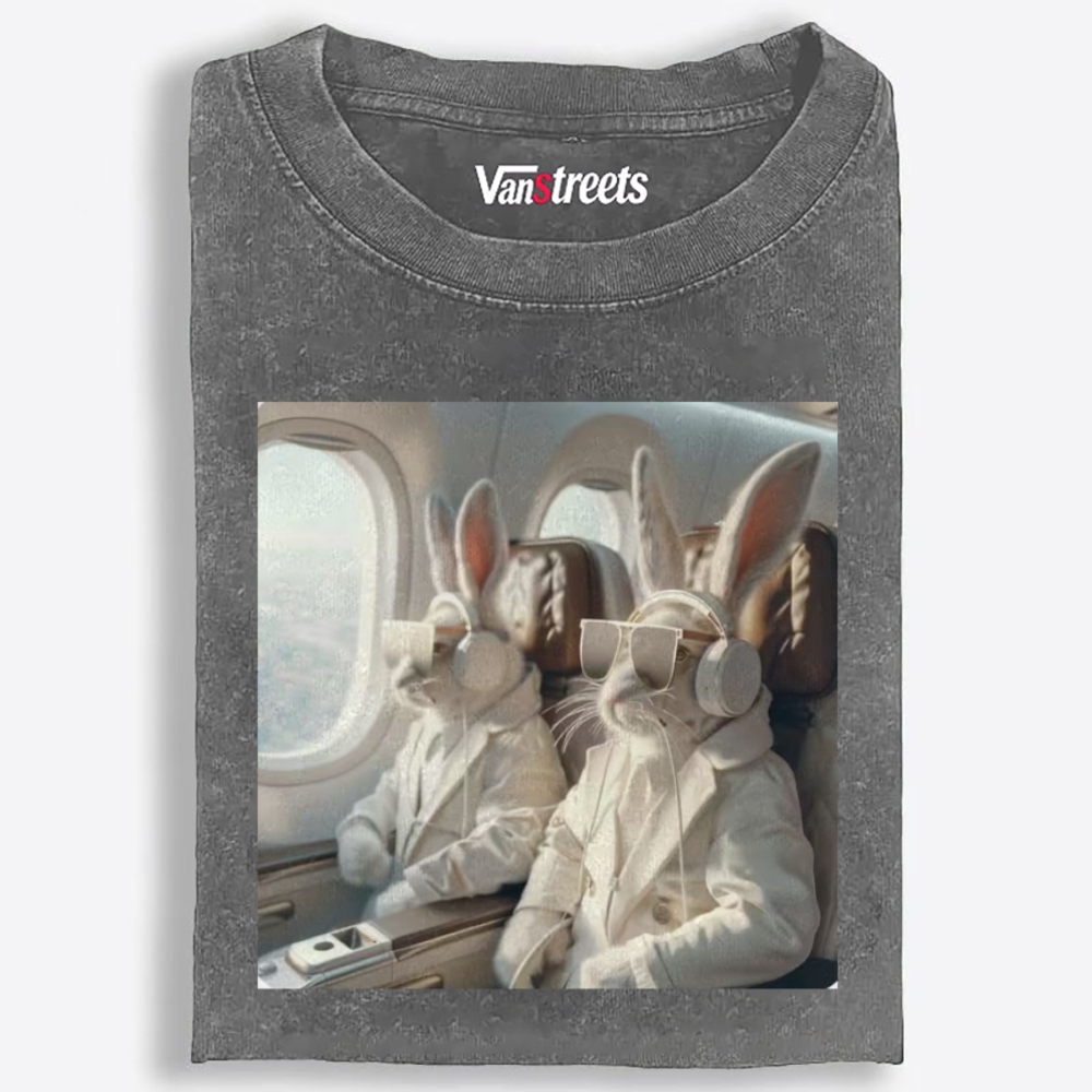 Business Bunnies In First Class Meme Retro Washed T-Shirt | 100% Cotton | Streetwear Essential