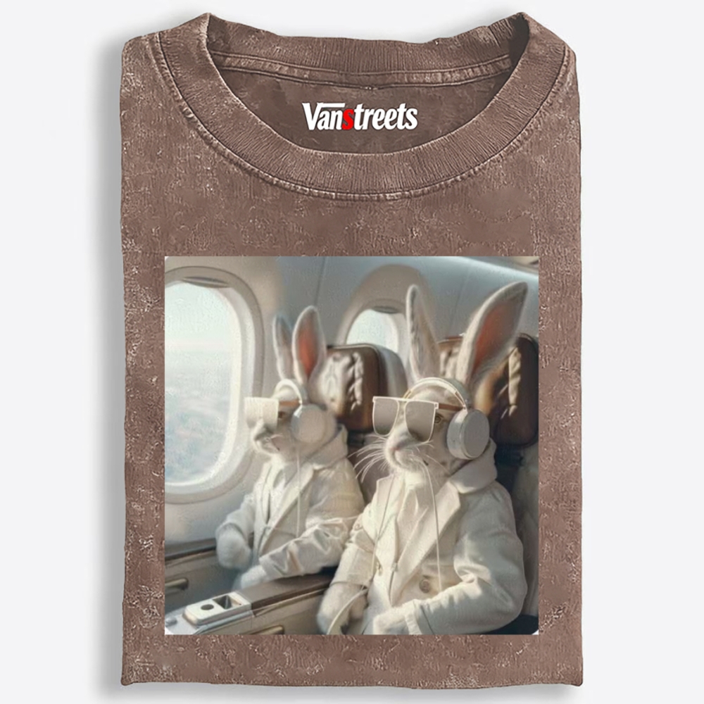 Business Bunnies In First Class Meme Retro Washed T-Shirt | 100% Cotton | Streetwear Essential
