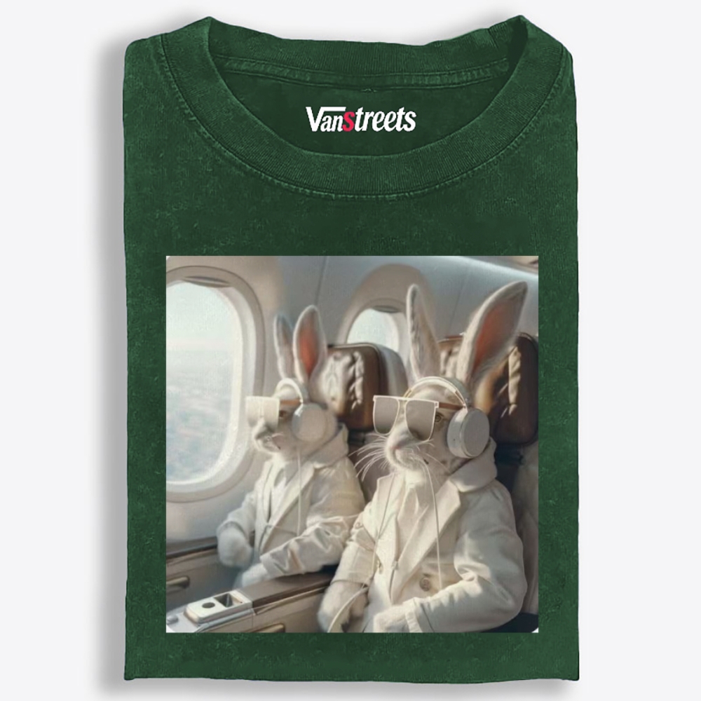 Business Bunnies In First Class Meme Retro Washed T-Shirt | 100% Cotton | Streetwear Essential