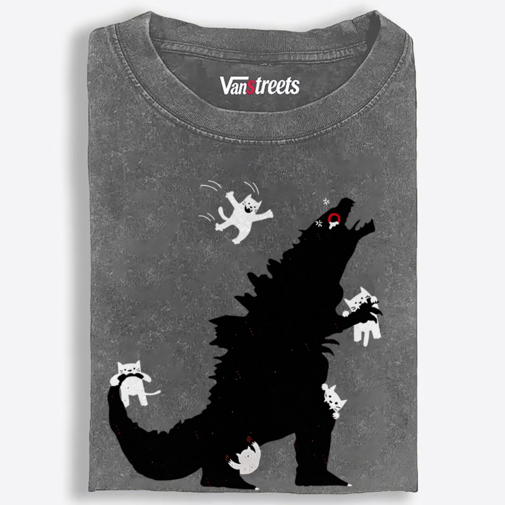 Cats Own Godzilla Retro Washed T-Shirt | 100% Cotton | Streetwear Essential