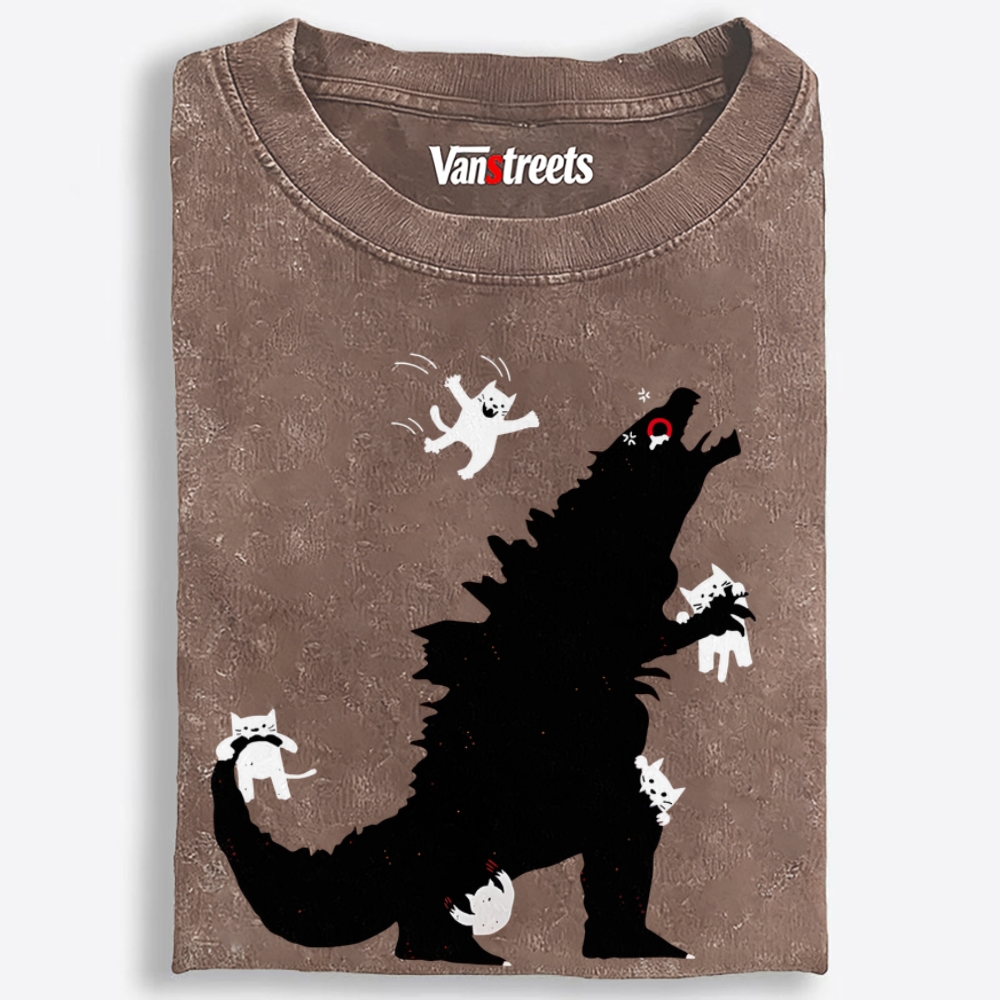 Cats Own Godzilla Retro Washed T-Shirt | 100% Cotton | Streetwear Essential