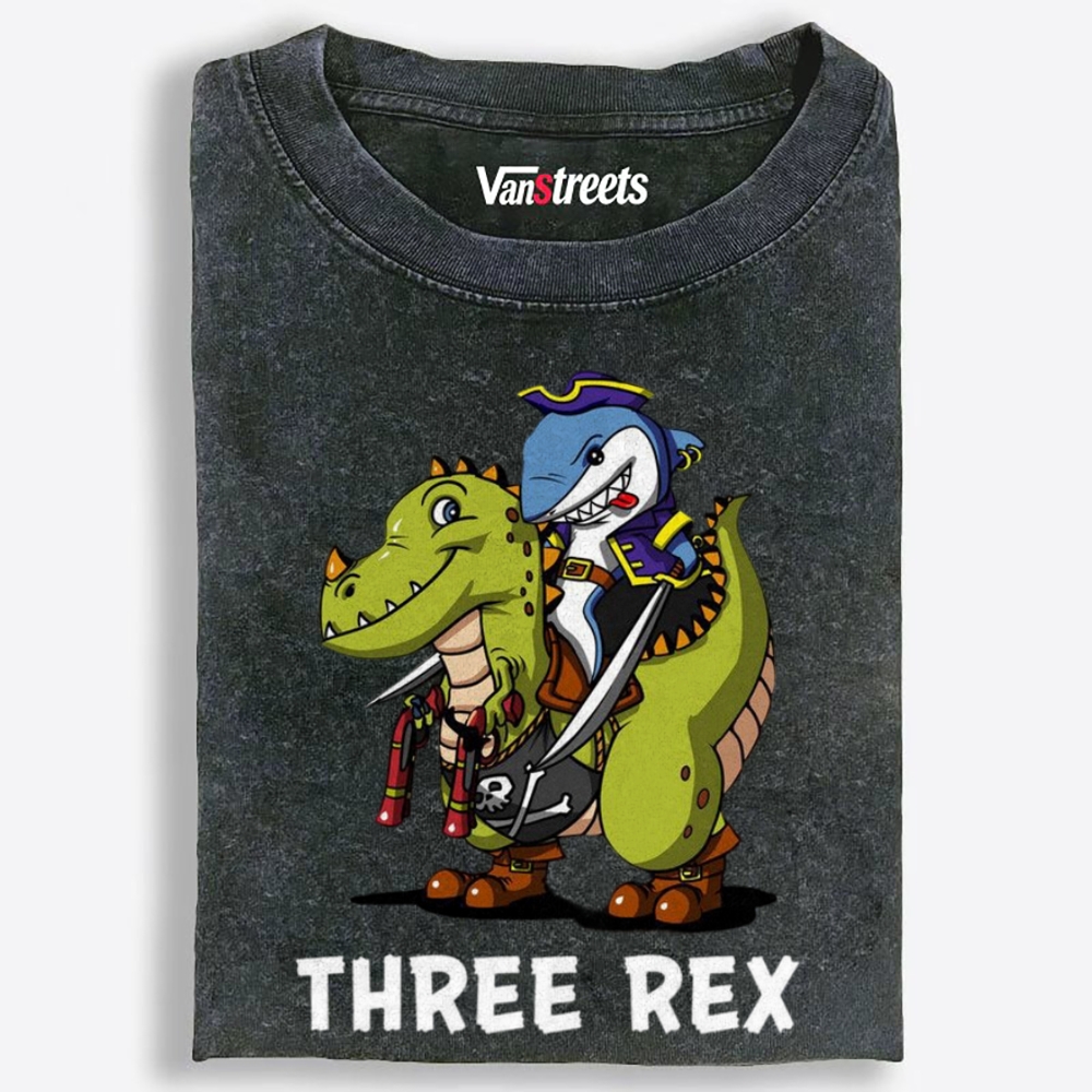 Three Rex Retro Washed T-Shirt | 100% Cotton | Streetwear Essential