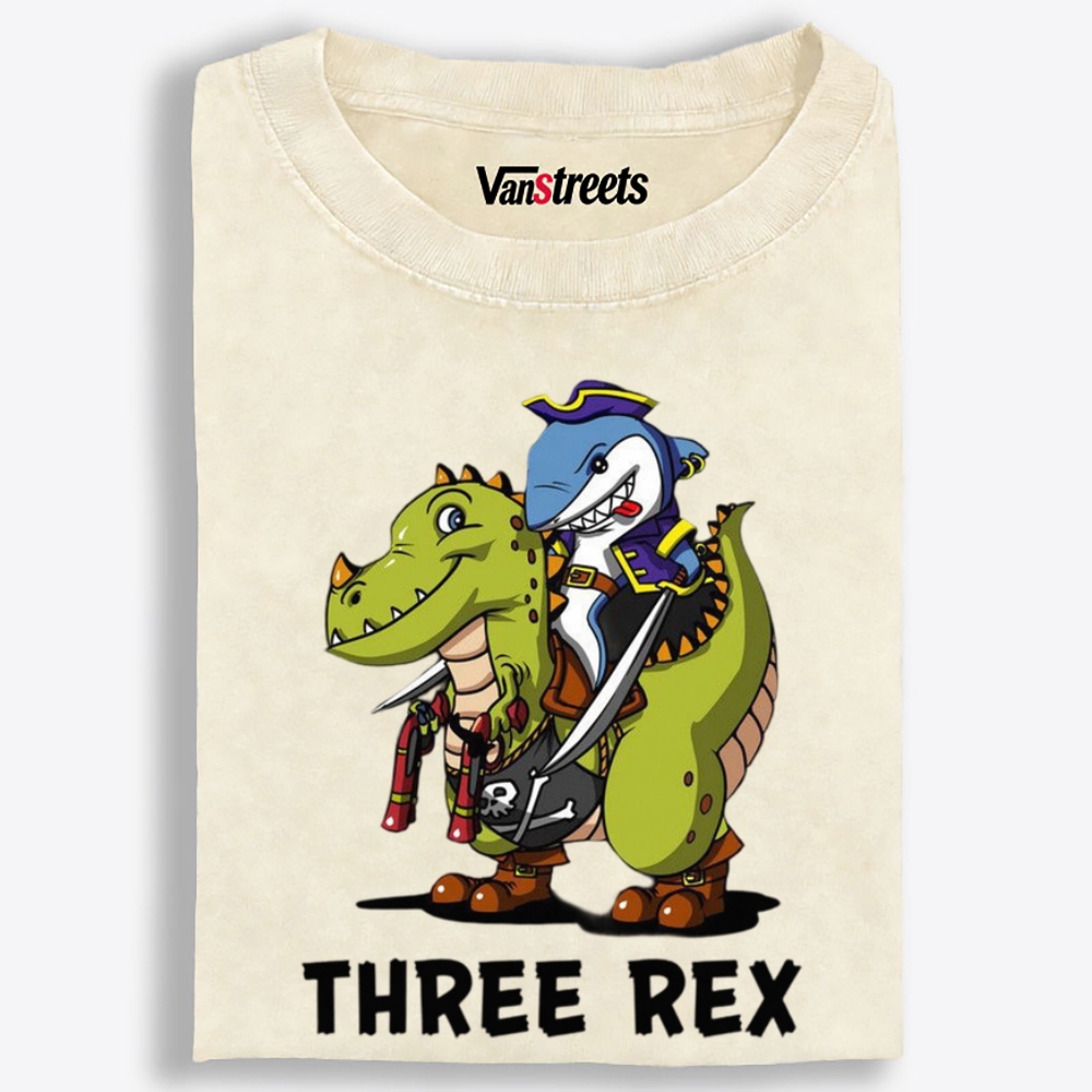 Three Rex Retro Washed T-Shirt | 100% Cotton | Streetwear Essential