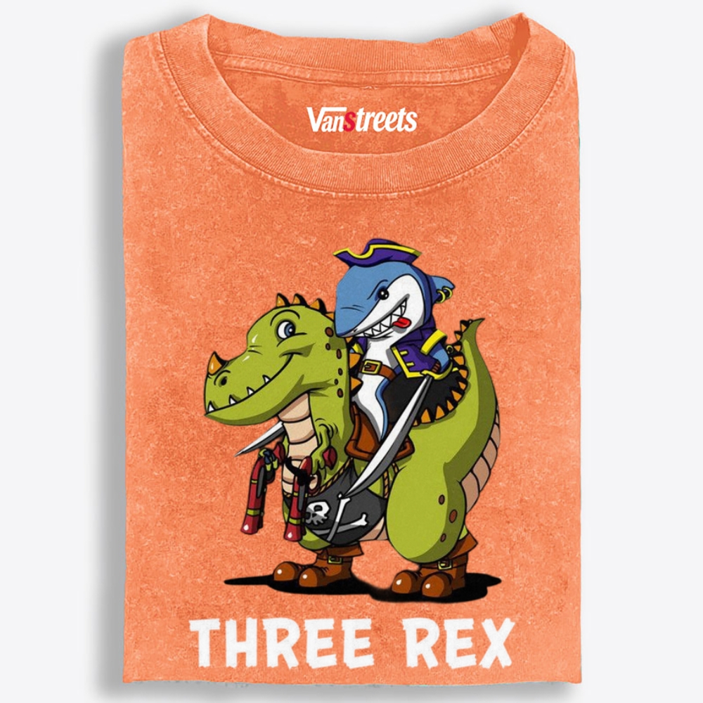 Three Rex Retro Washed T-Shirt | 100% Cotton | Streetwear Essential