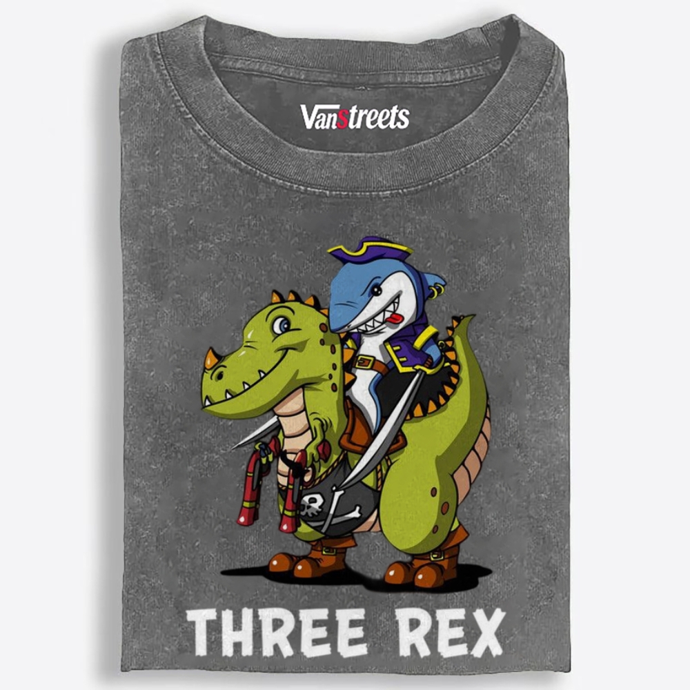 Three Rex Retro Washed T-Shirt | 100% Cotton | Streetwear Essential