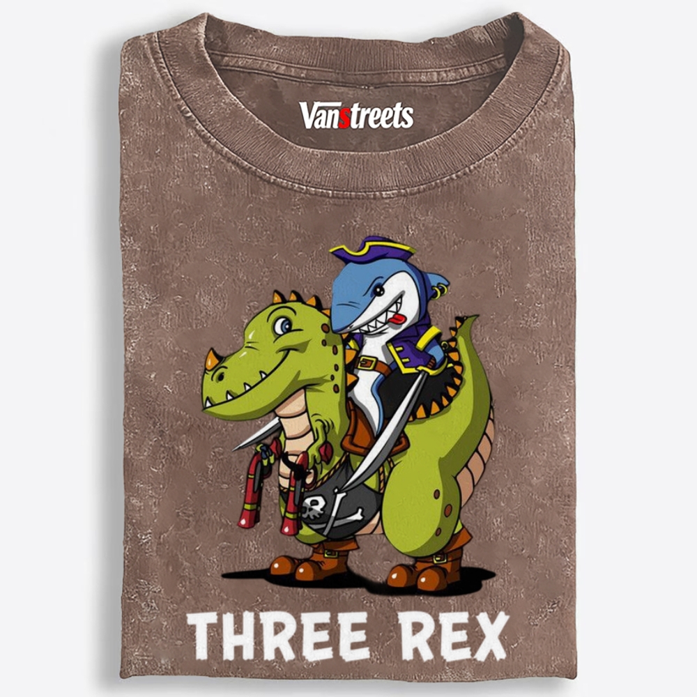 Three Rex Retro Washed T-Shirt | 100% Cotton | Streetwear Essential