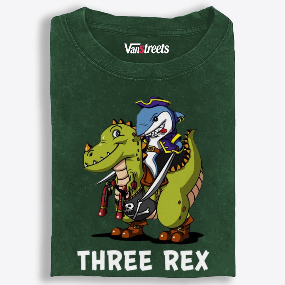 Three Rex Retro Washed T-Shirt | 100% Cotton | Streetwear Essential