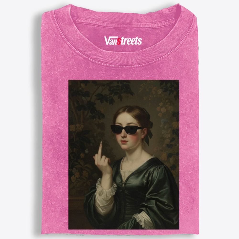Middle Finger Lady Retro Washed T-Shirt | 100% Cotton | Streetwear Essential