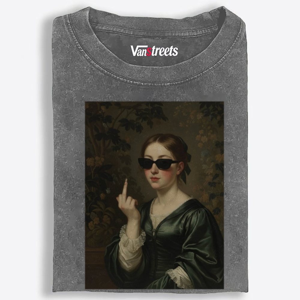Middle Finger Lady Retro Washed T-Shirt | 100% Cotton | Streetwear Essential