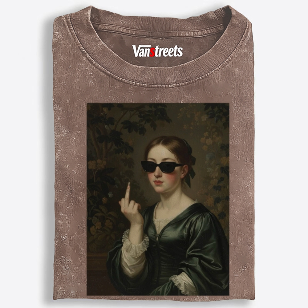 Middle Finger Lady Retro Washed T-Shirt | 100% Cotton | Streetwear Essential