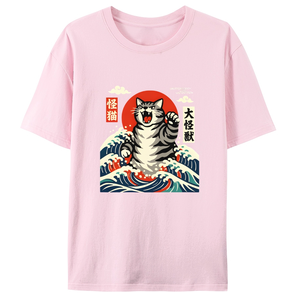 Monster Cat Kaiju Retro Designed for Women - Slim Fit Cotton Tee