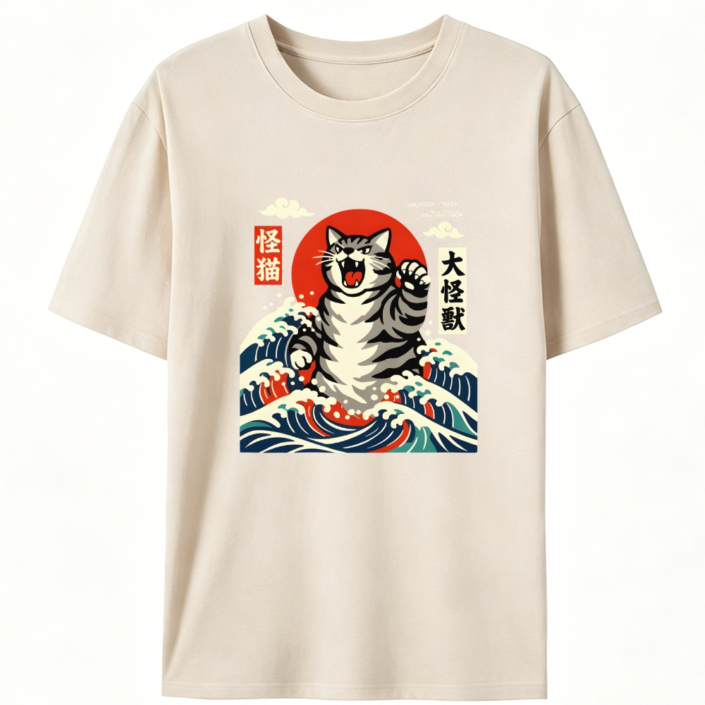Monster Cat Kaiju Retro Designed for Women - Slim Fit Cotton Tee