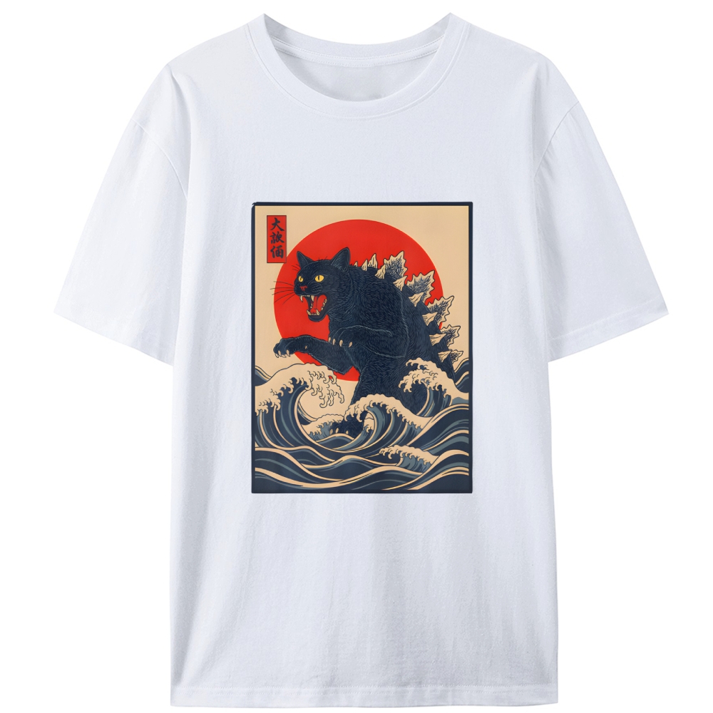 Black Catzilla Retro Designed for Women - Slim Fit Cotton Tee