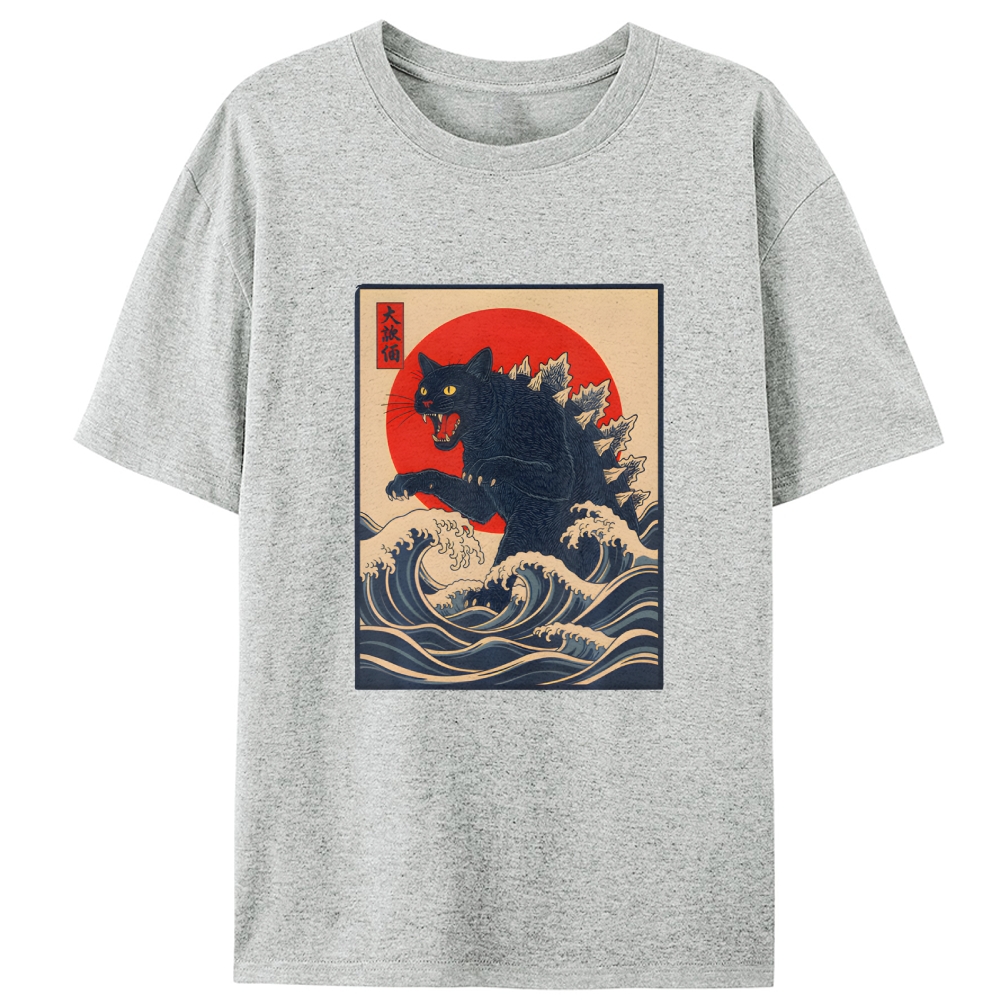 Black Catzilla Retro Designed for Women - Slim Fit Cotton Tee