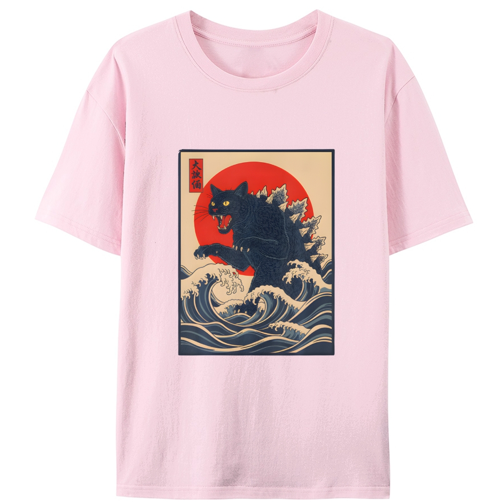 Black Catzilla Retro Designed for Women - Slim Fit Cotton Tee